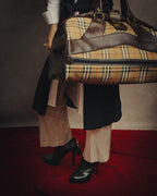 -SPECIAL- "Burberrys" 80's-90's Classic check textured leather boston bag