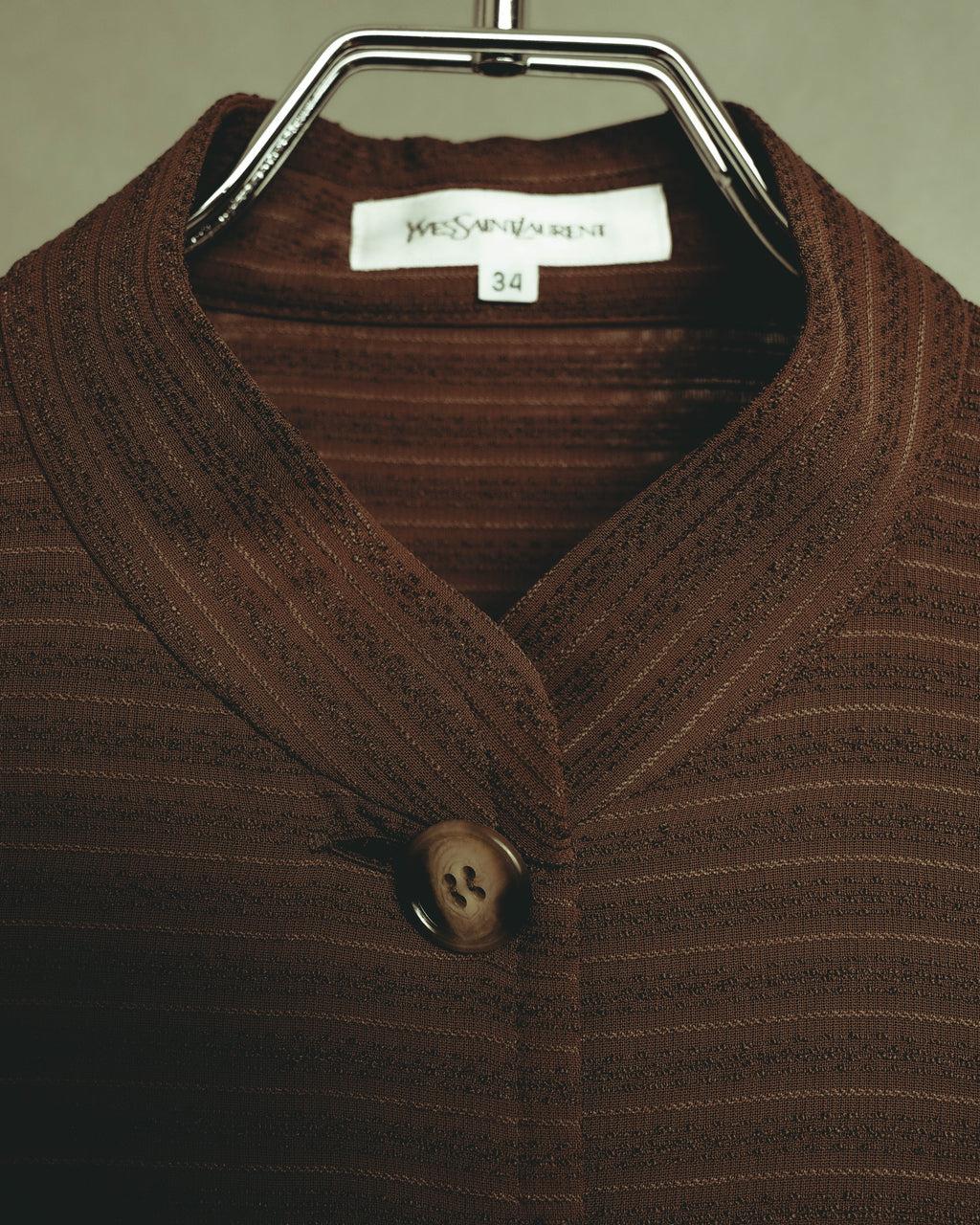 “YVES SAINT LAURENT” 80’s-90’s textured silk blend mandarin collar long shirt