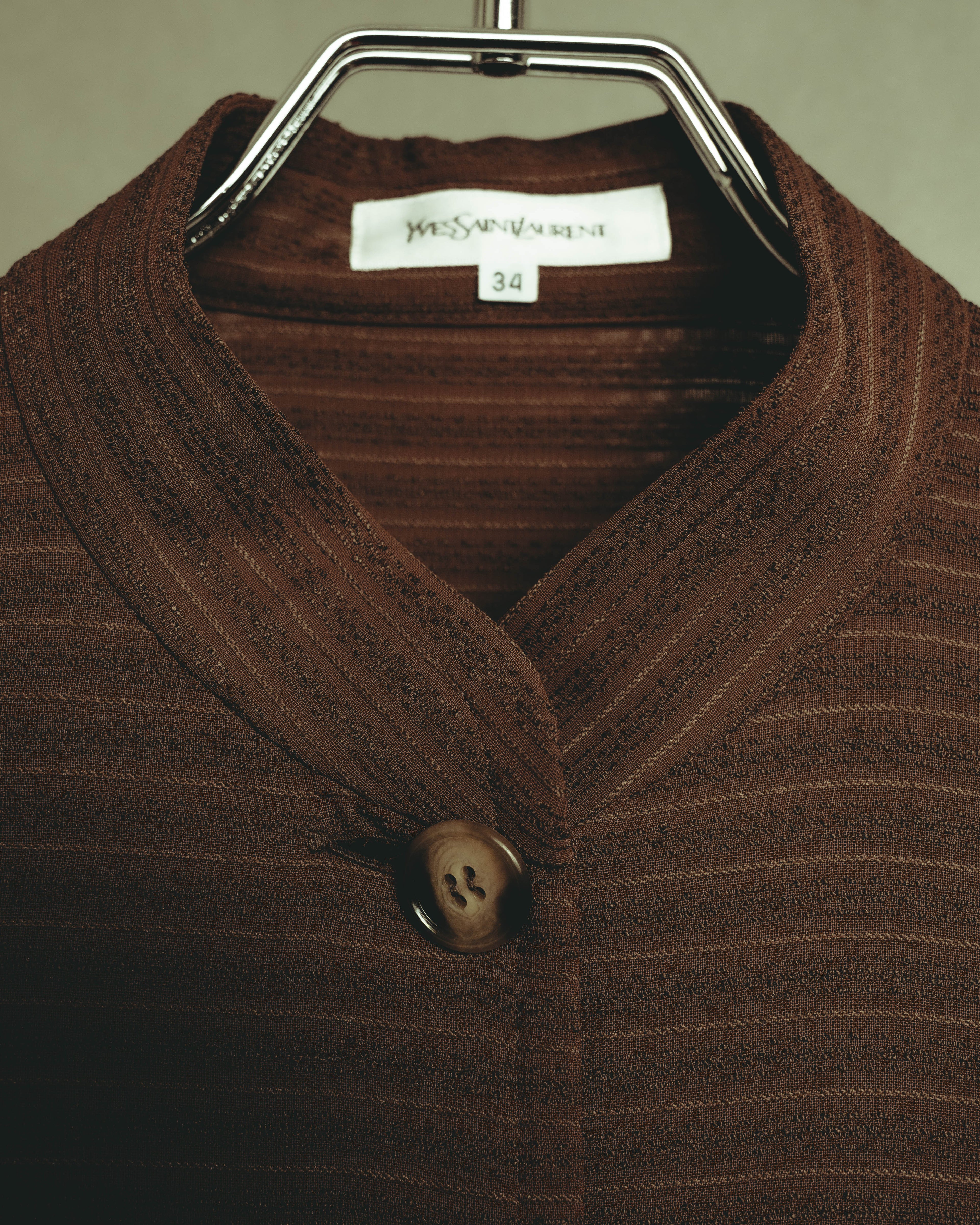 “YVES SAINT LAURENT” 80’s-90’s textured silk blend mandarin collar long shirt