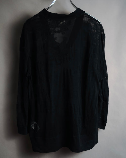 –SPECIAL– "HERMES" 00’s Sheer botanical lace cotton pullover