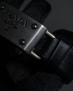 "PRADA" Logo engraved metal plate design leather bracelet