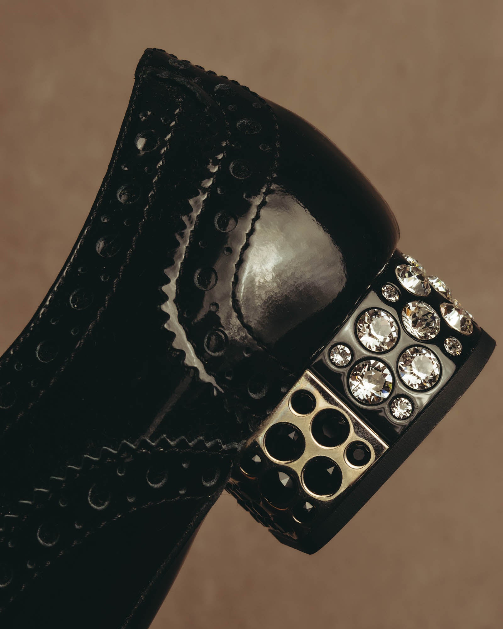 -SPECIAL- “Miu Miu” 2010’s Crystal embellished heel patent leather brogue shoes