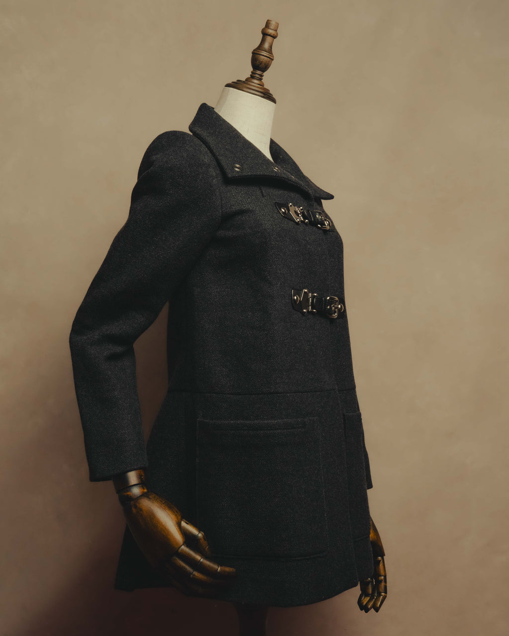“miu miu” 00’s-10’s Wool angora leather buckle coat
