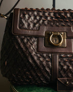 -SPECIAL- “Salvatore Ferragamo” 00’s-10’s Leather scale appliqué gancini shoulder bag