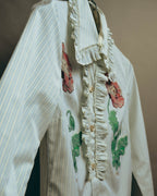 -SPECIAL- “GUCCI” 2017-2019 Floral embroidered ruffled striped shirt