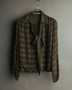 "Christian Dior" 80's-90's Lurex striped pussy-bow sheer blouse