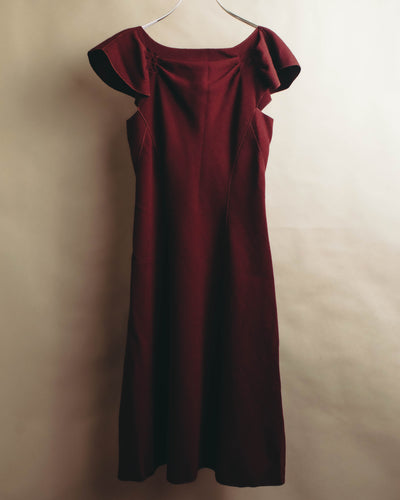 “BOTTEGA VENETA” 10’s Sculptural flutter sleeve wool dress