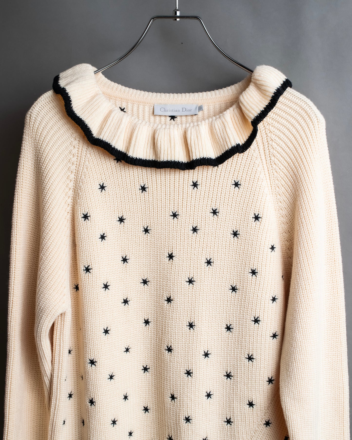 "Christian Dior" Star print frill detail cable knit tunic pullover