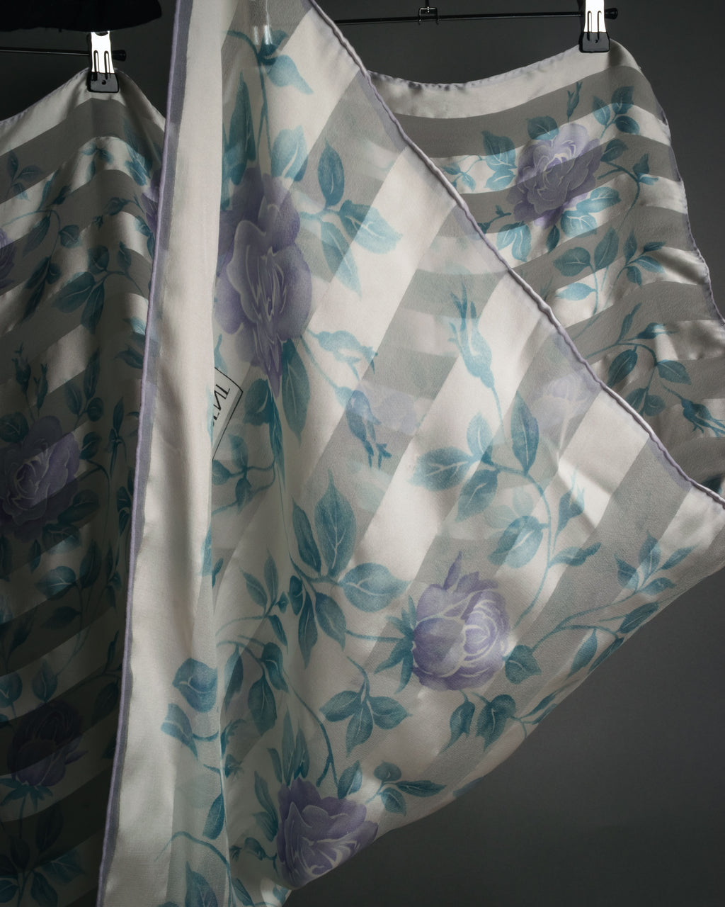 “Yves Saint Laurent” 80’s-90’s Sheer stripe floral silk scarf