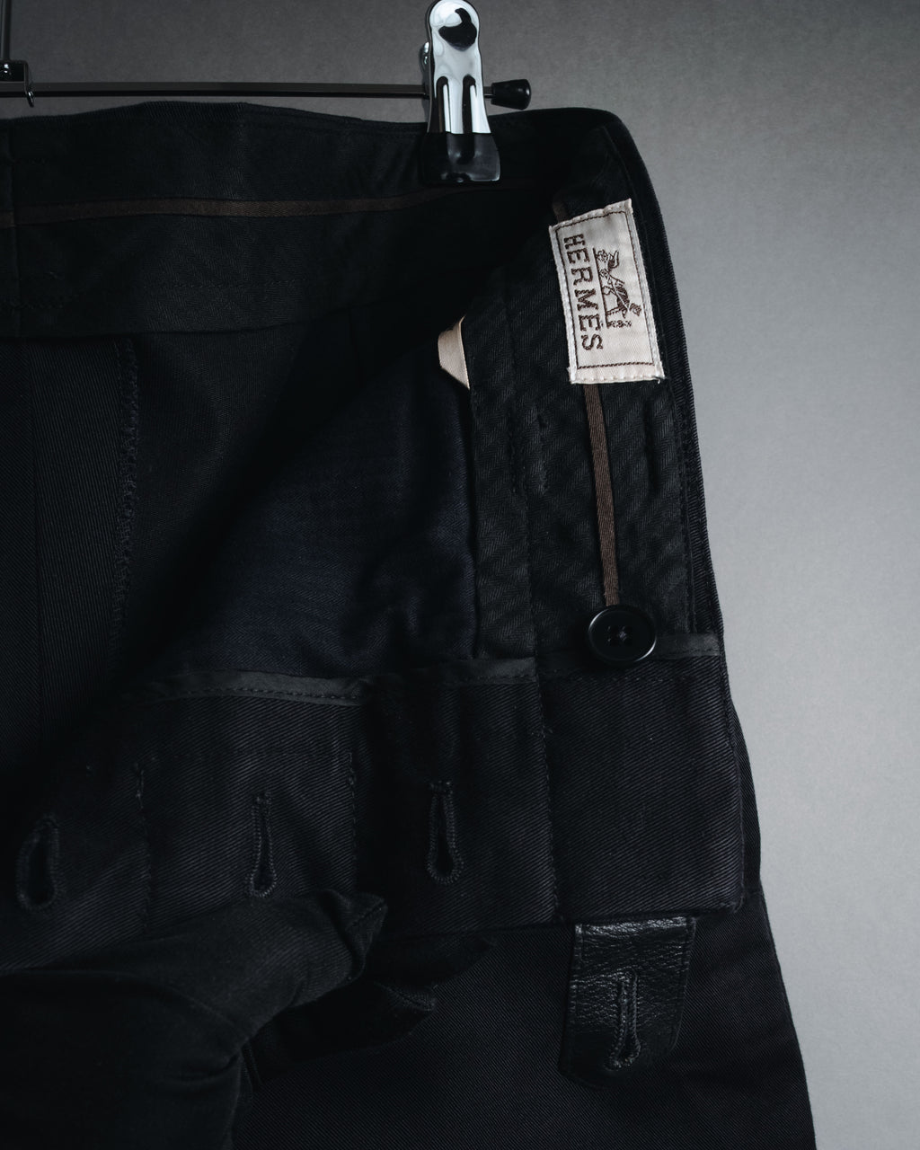 "HERMES" 00’s high density cotton twill lamb leather accents pants
