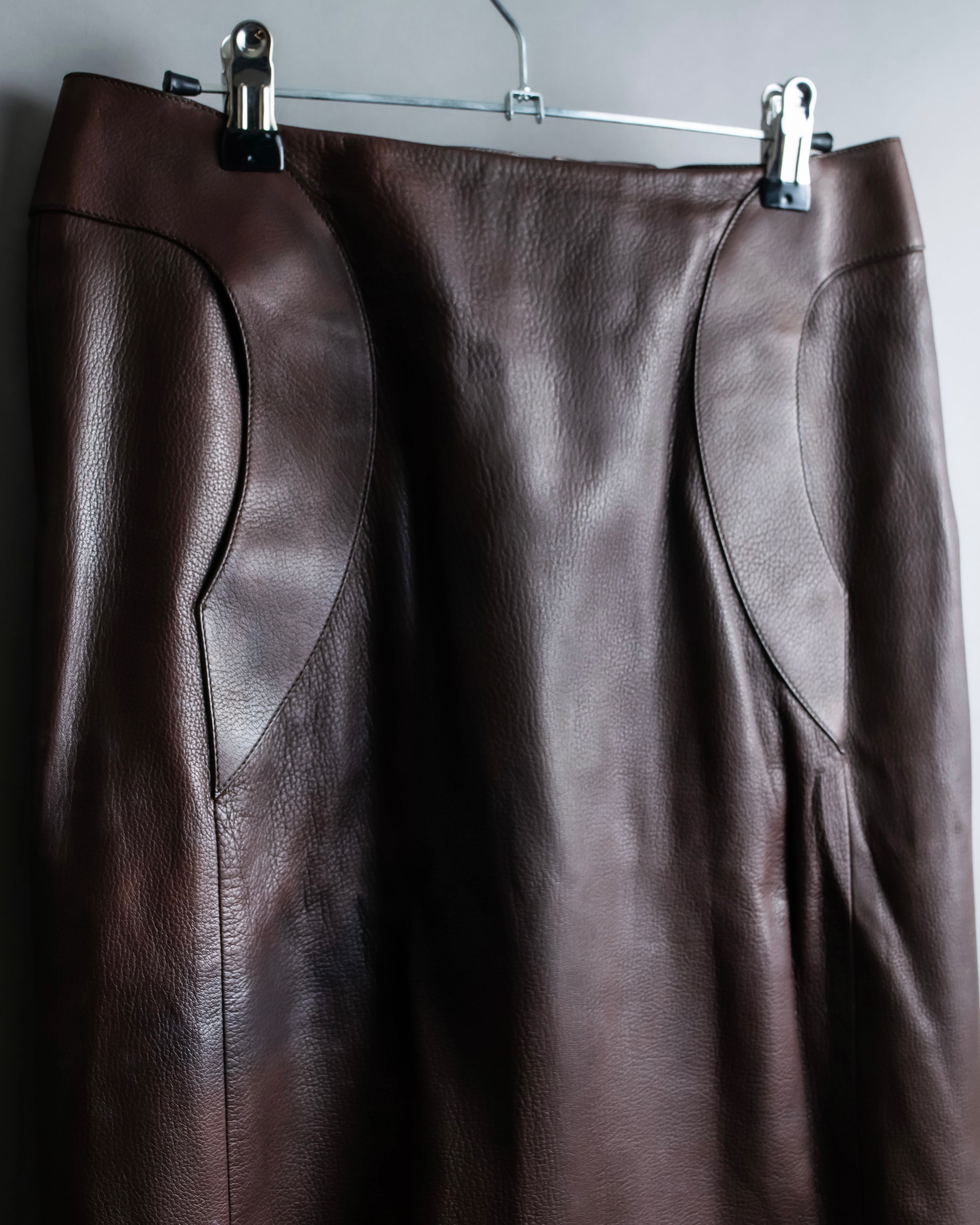 "Hermes by Gaultier" Round Pocket Wine Red Leather Skirt