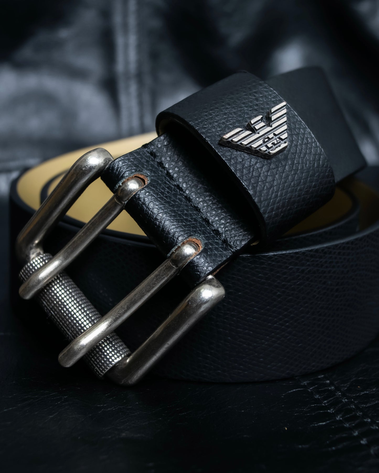 “EMPORIO ARMANI” Logo designed double buckle belt