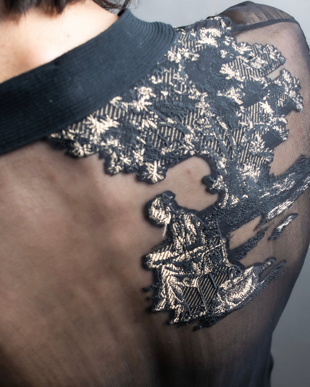 "HERMES" Embroidered design see through cardigan