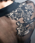 "HERMES" Embroidered design see through cardigan