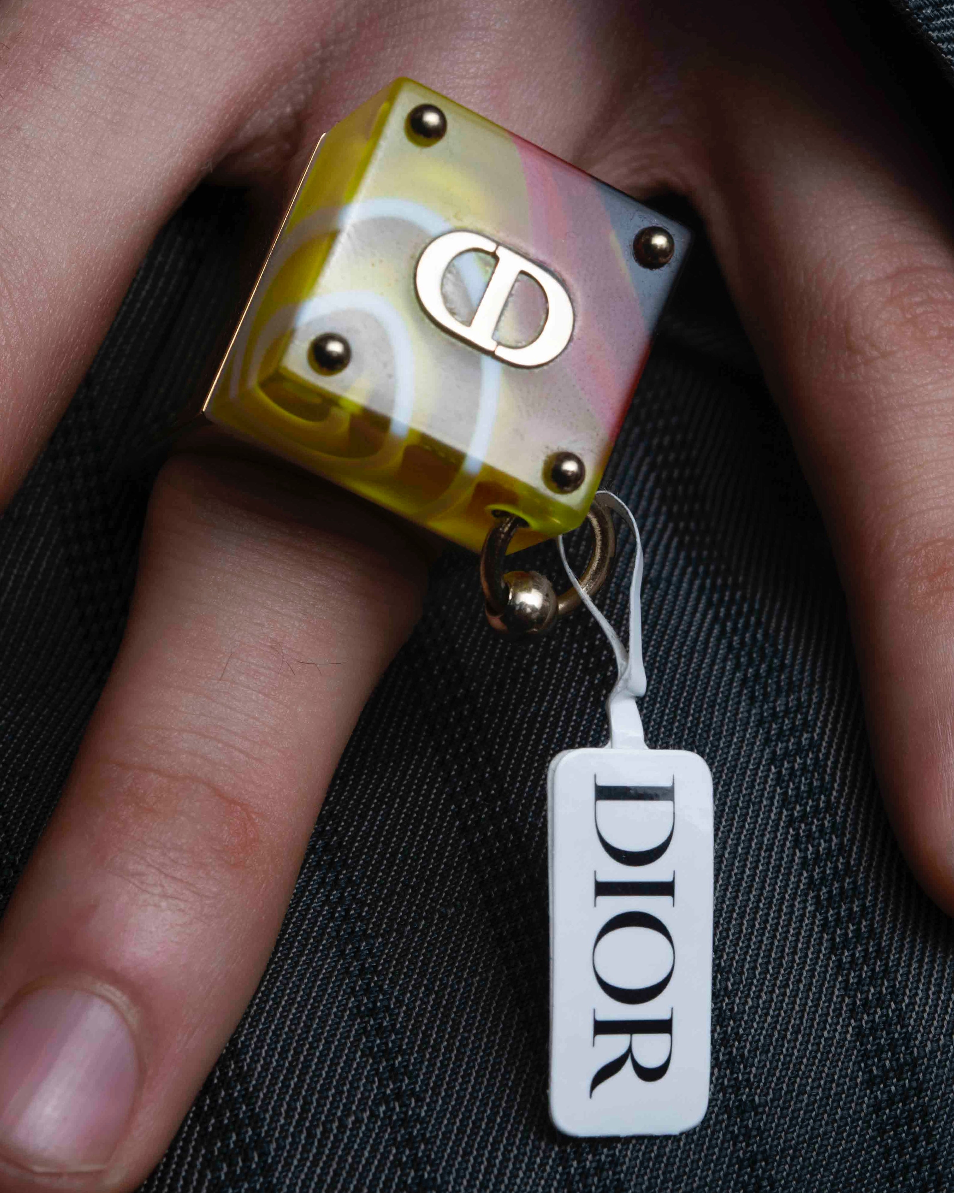 "Dior" Resin abstract pattern top gold ring