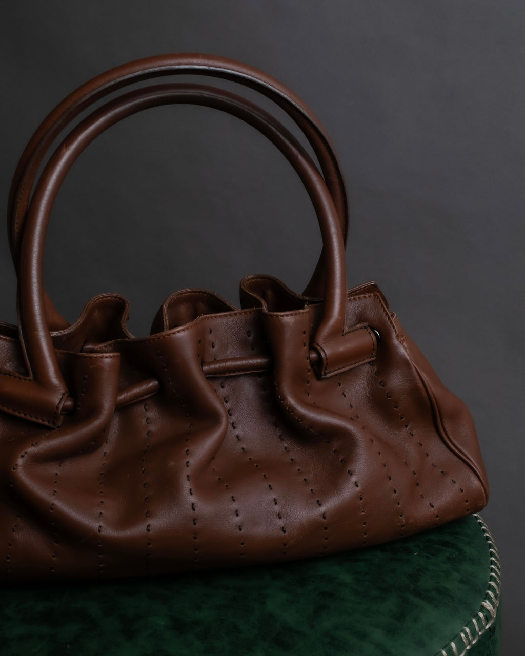 "Salvatore Ferragamo" Gathered stitch work design leather hand bag