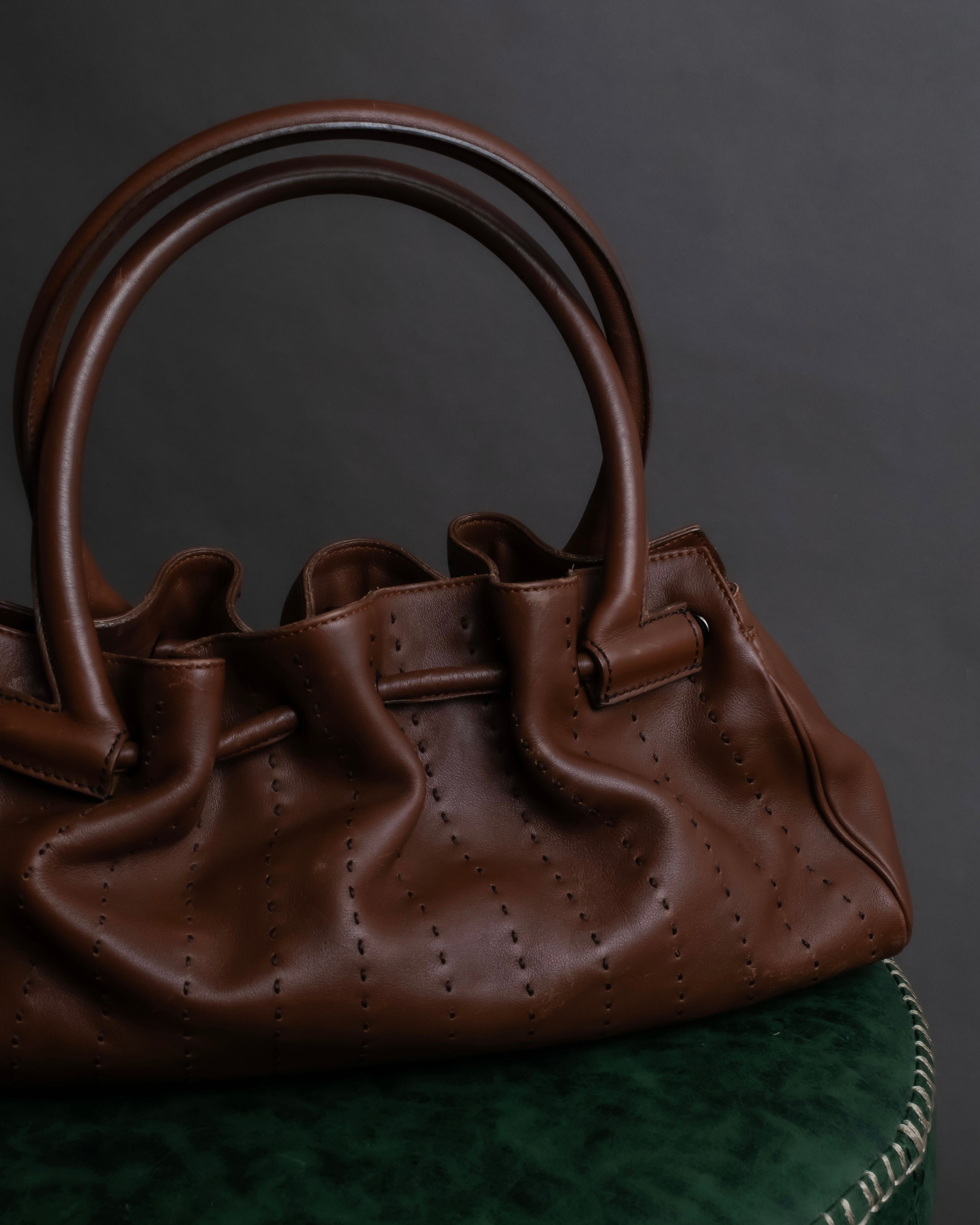 "Salvatore Ferragamo" Gathered stitch work design leather hand bag