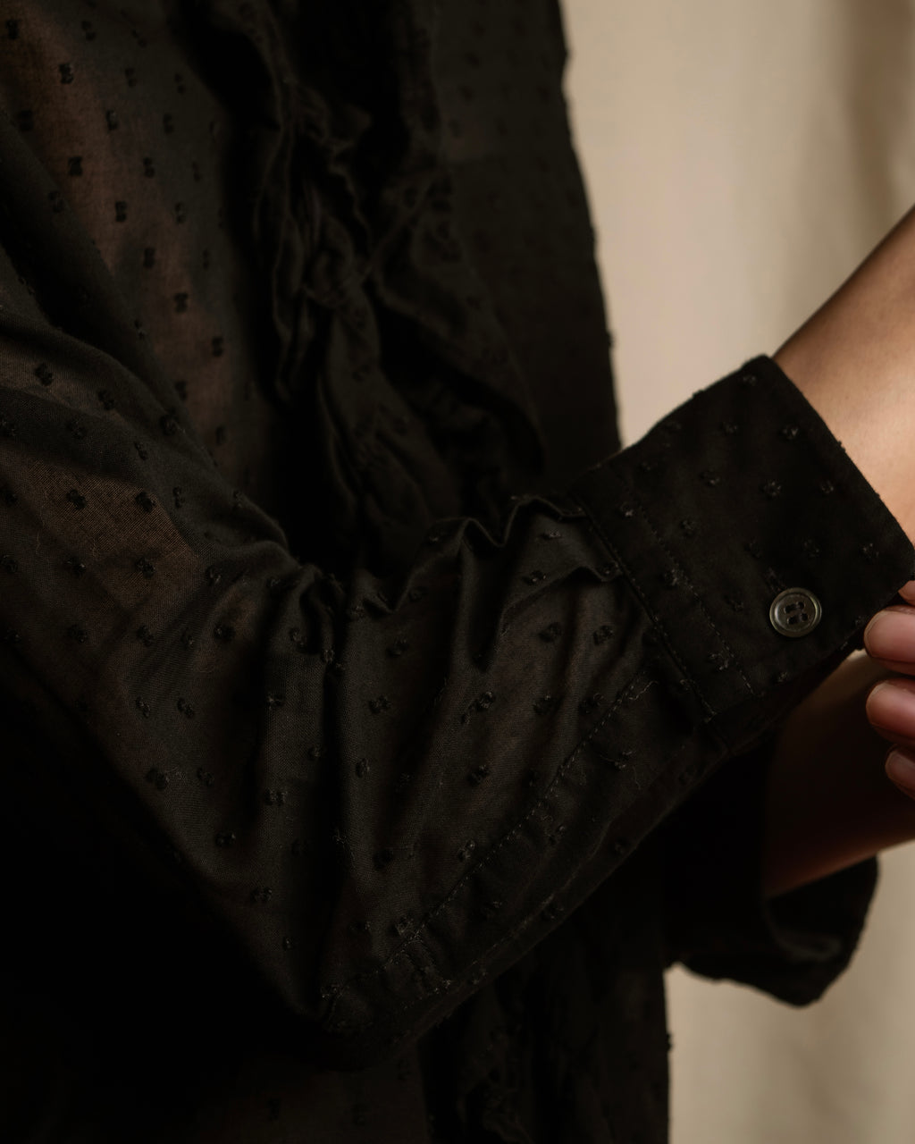 "tricot COMME des GARCONS"  80's Tiered ruffle design, dotted sheer blouse