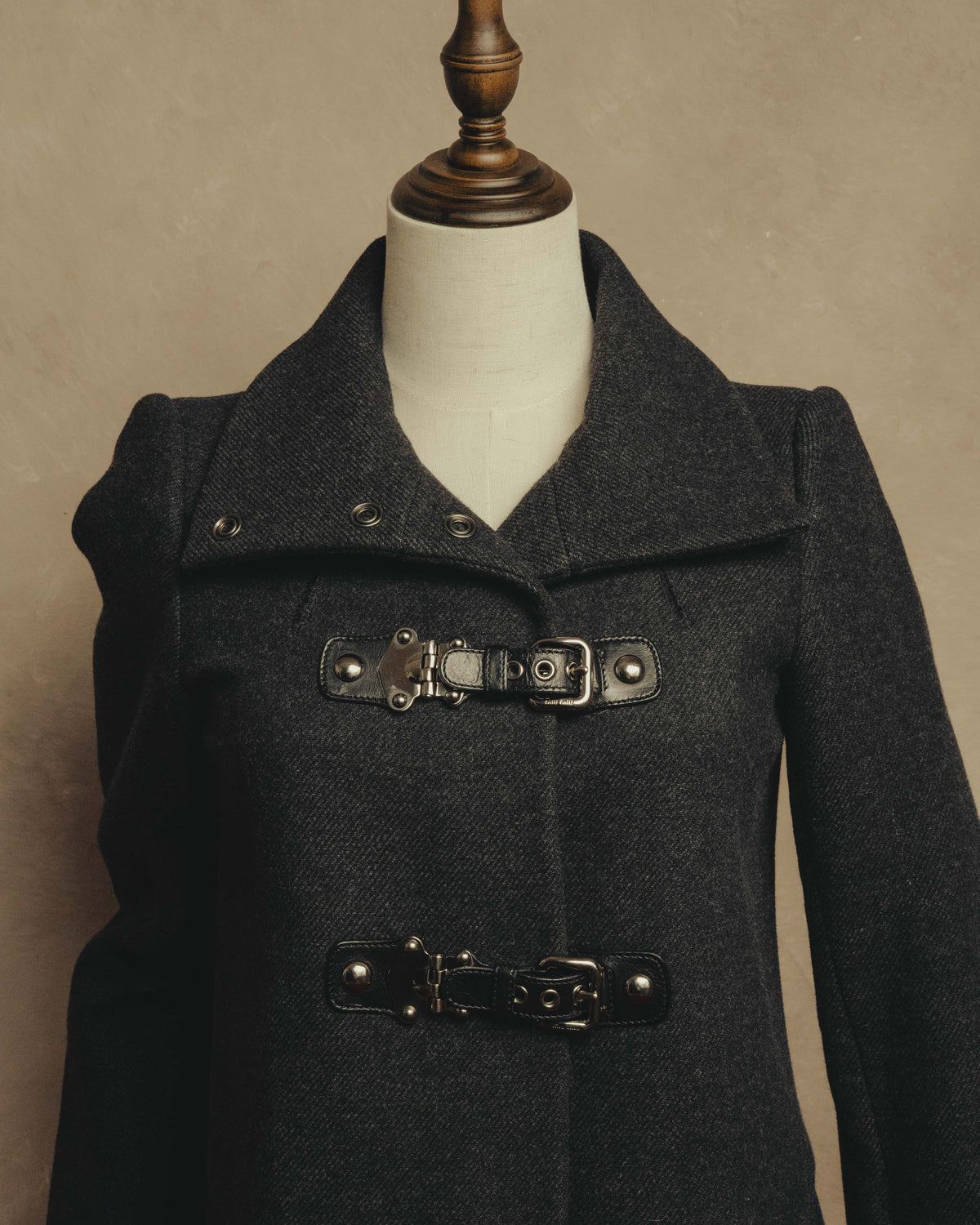“miu miu” 00’s-10’s Wool angora leather buckle coat