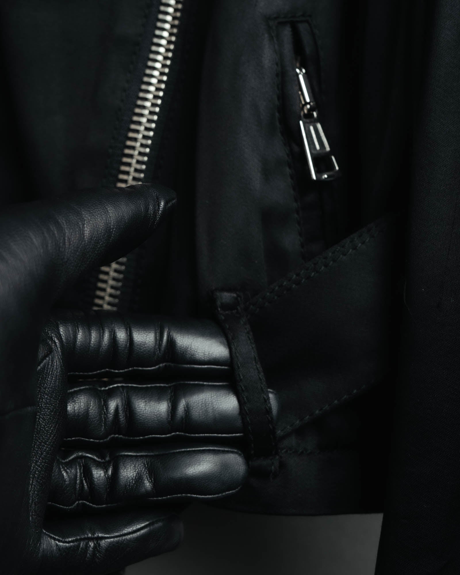 -SPECIAL- “ANN DEMEULEMEESTER” Pre-2012 asymmetric cropped satin biker jacket