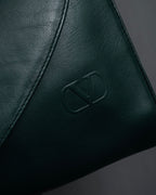"Valentino Garavani" 80's Knot detail logo engraved dark green leather bag