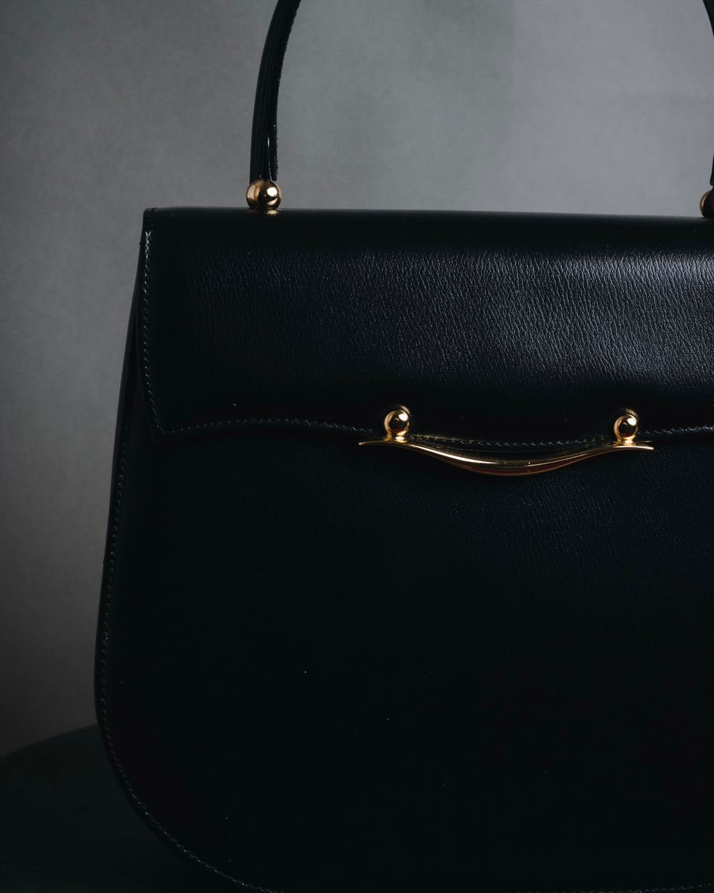 "PIERRE BALMAIN" 80’s-90’s box calf gold bar top handle bag