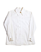 CHANEL/  Front Pleats Designed Fly Front Shirt with Gold CC Button