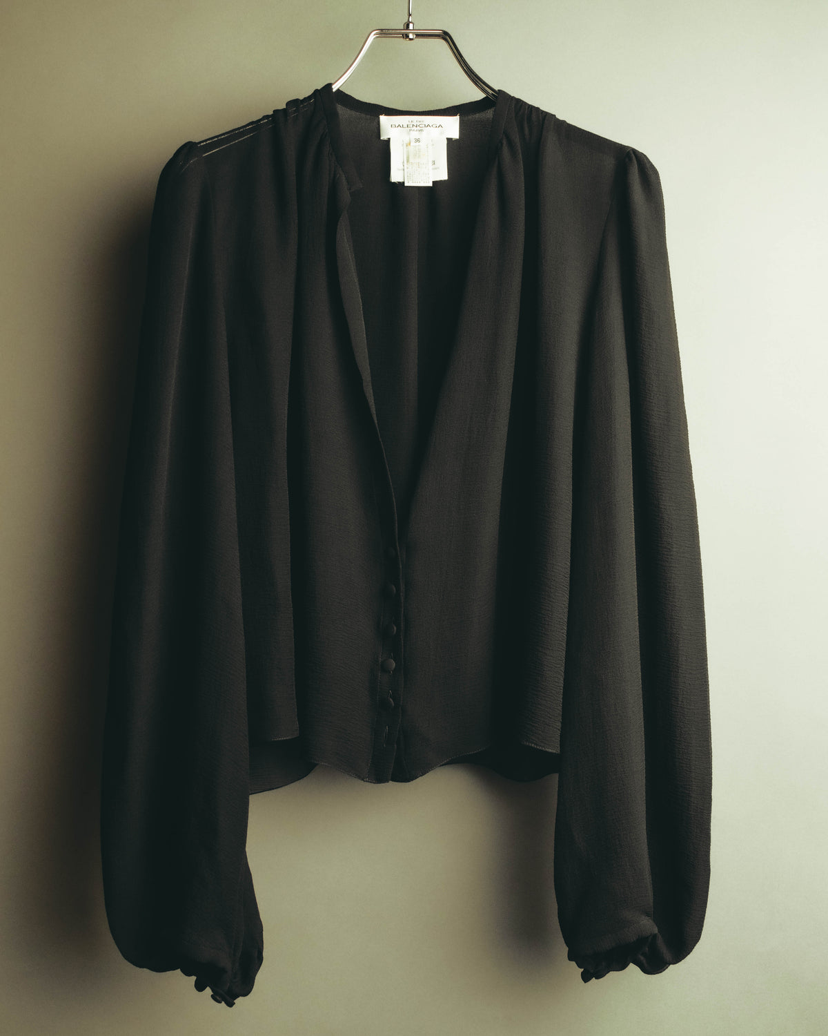 "BALENCIAGA" 80's-90's Sheer puff-sleeve silk blouse