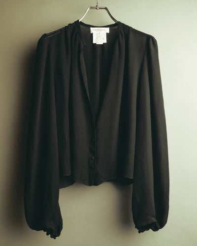 "BALENCIAGA" 80's-90's Sheer puff-sleeve silk blouse