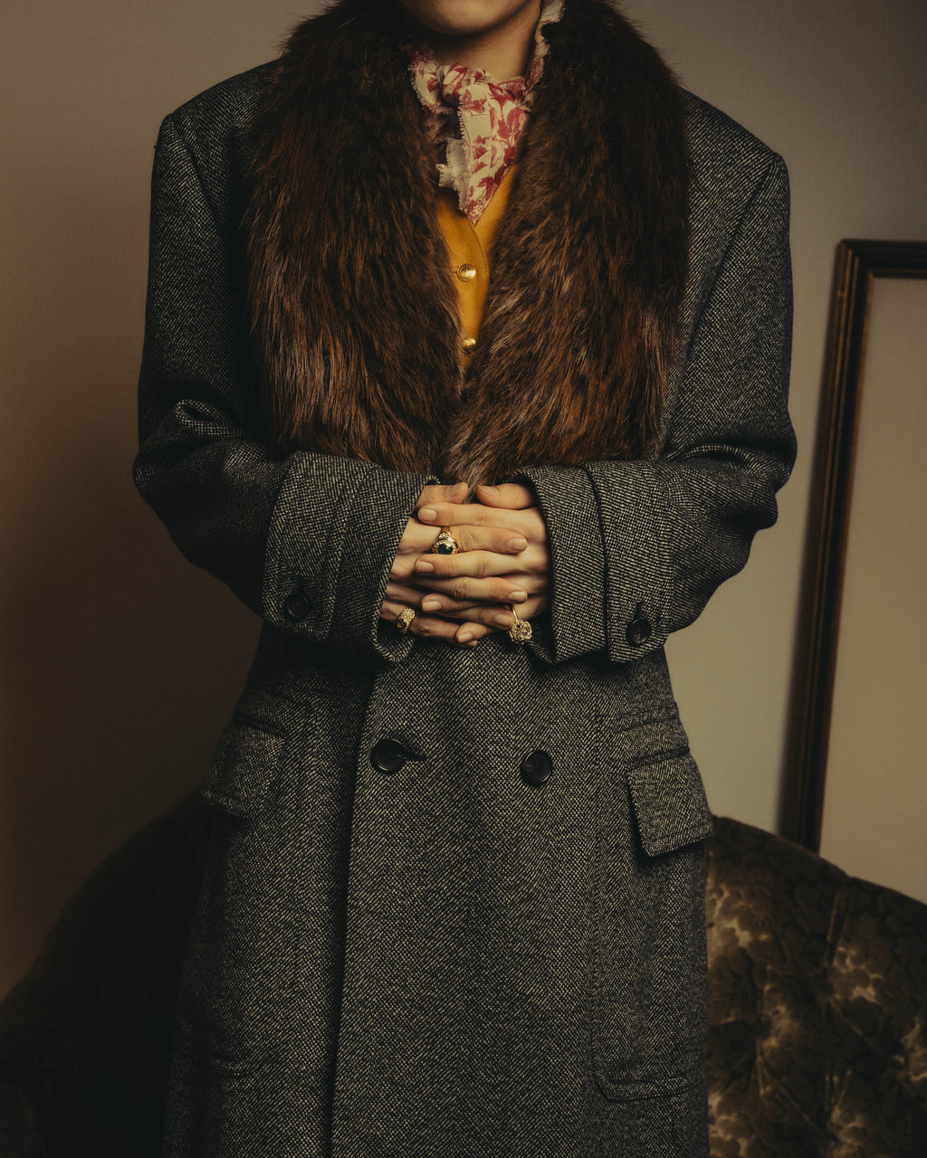 -SPECIAL- "GUCCI" 00's-10's Luxurious beaver fur-collar wool overcoat