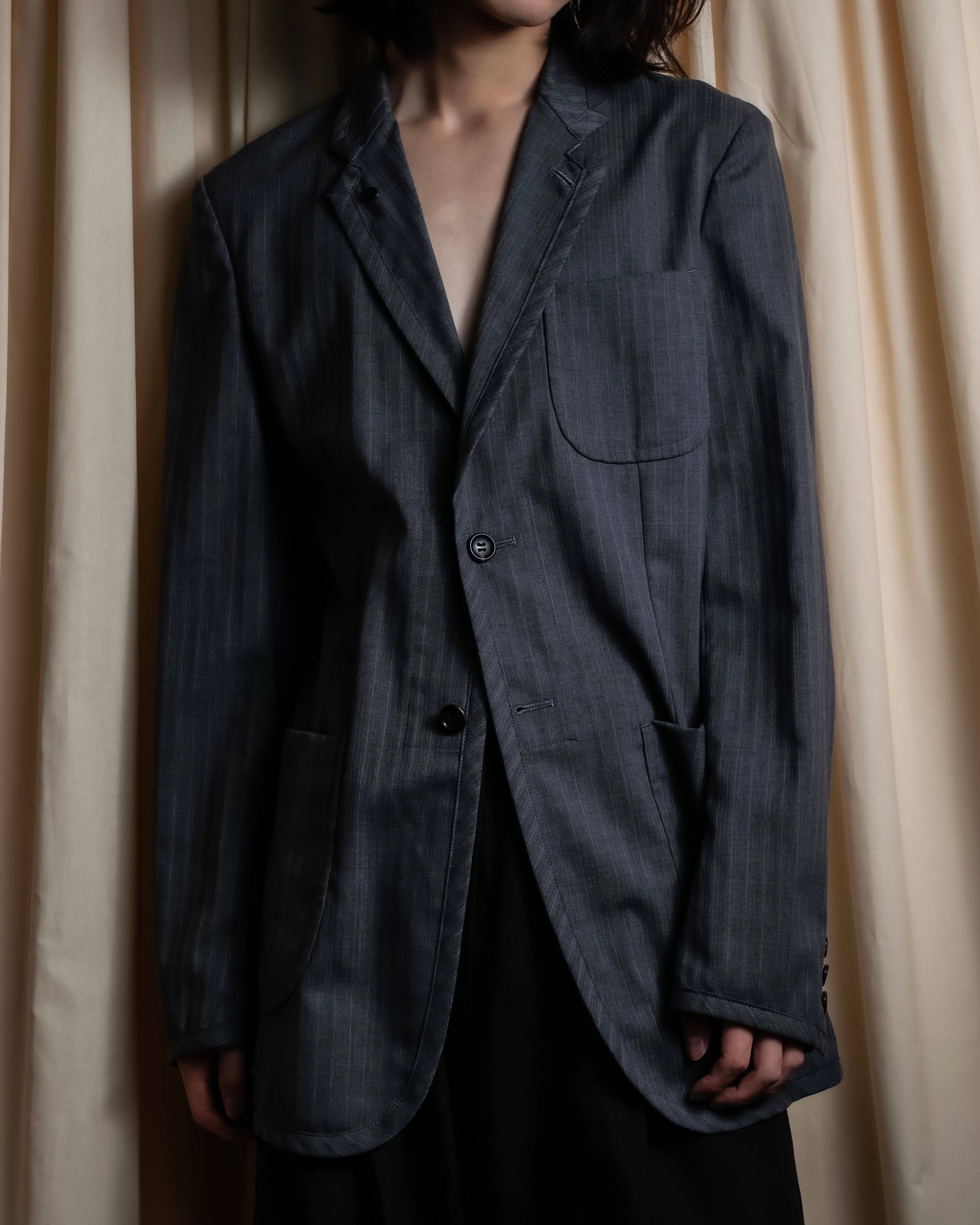 "COMME des GARCONS HOMME PLUS" 14SS modified lapel design striped jacket