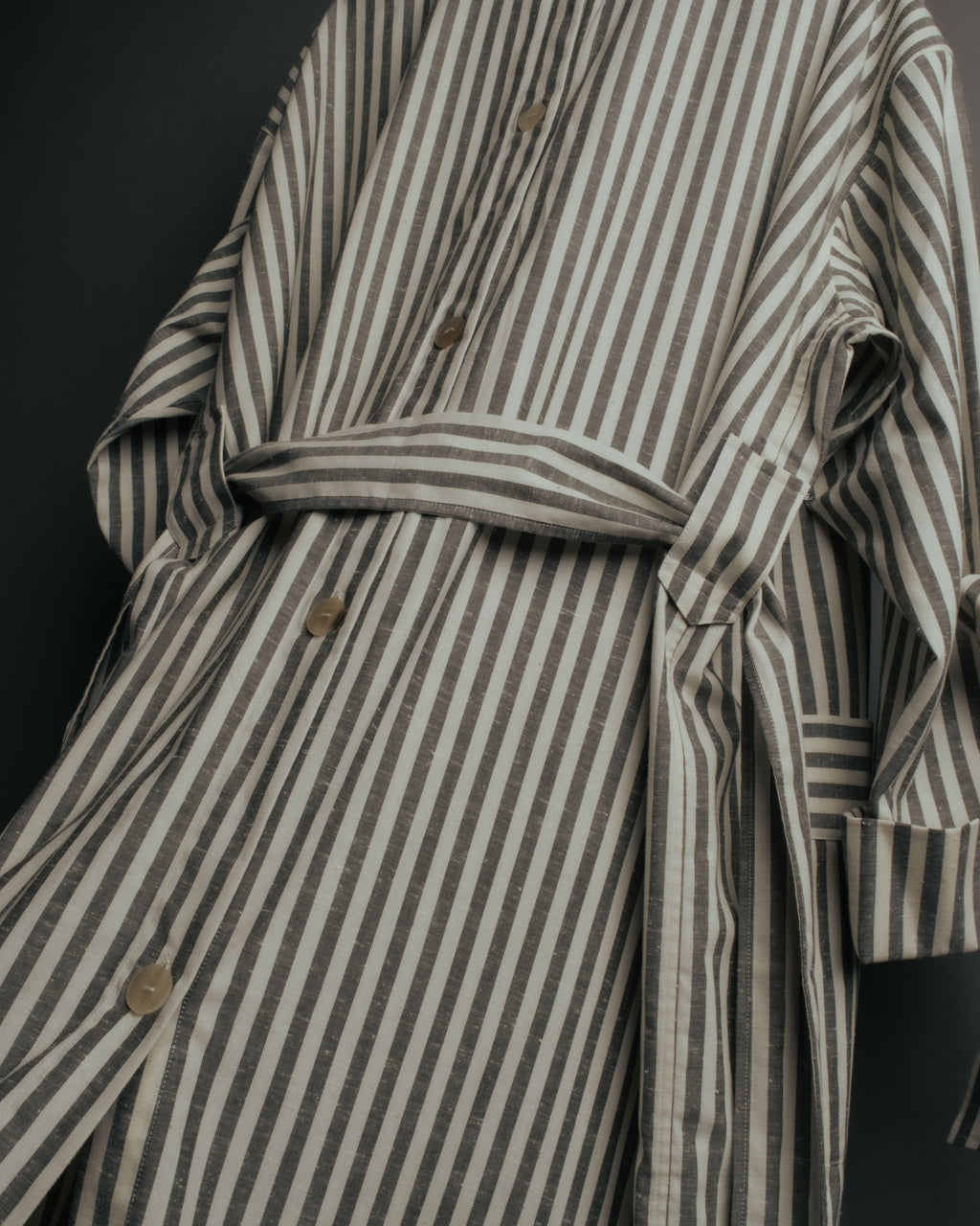 -SPECIAL- “LOEWE” 2010’s striped ribbon sleeve long gown coat