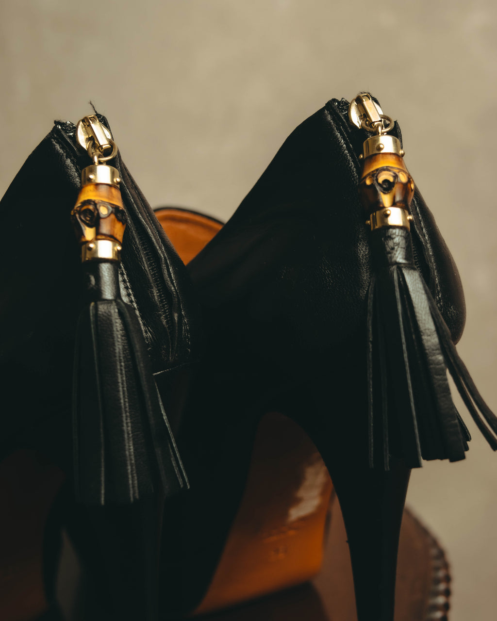 -SPECIAL- "Gucci" 10's Vintage bamboo tassel leather platform booties