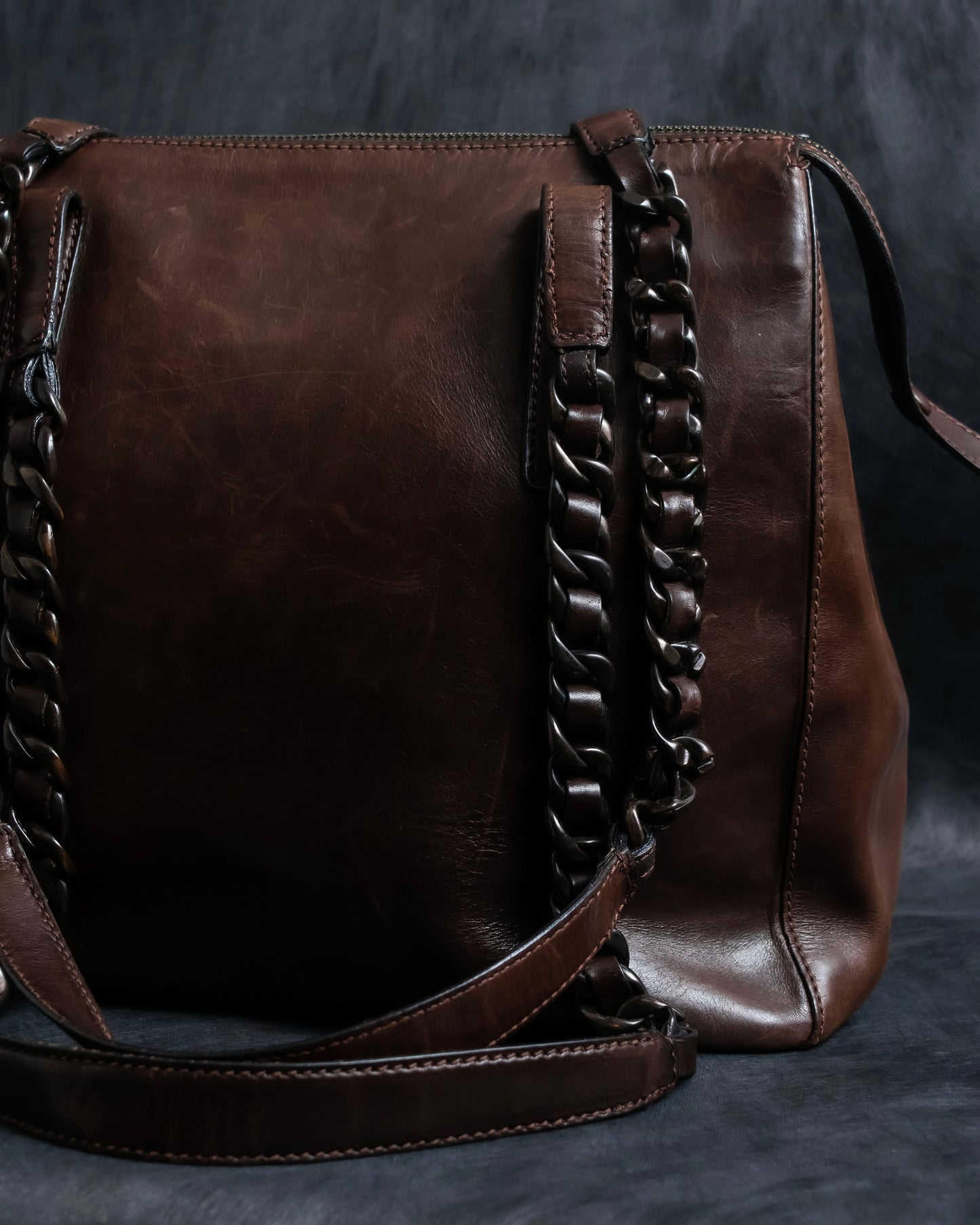 "PRADA" Brown leather chain shoulder bag