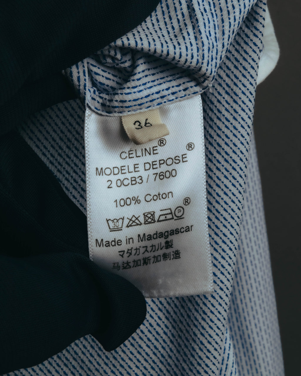 "CÉLINE" 10's Textured cotton collarless tunic shirt