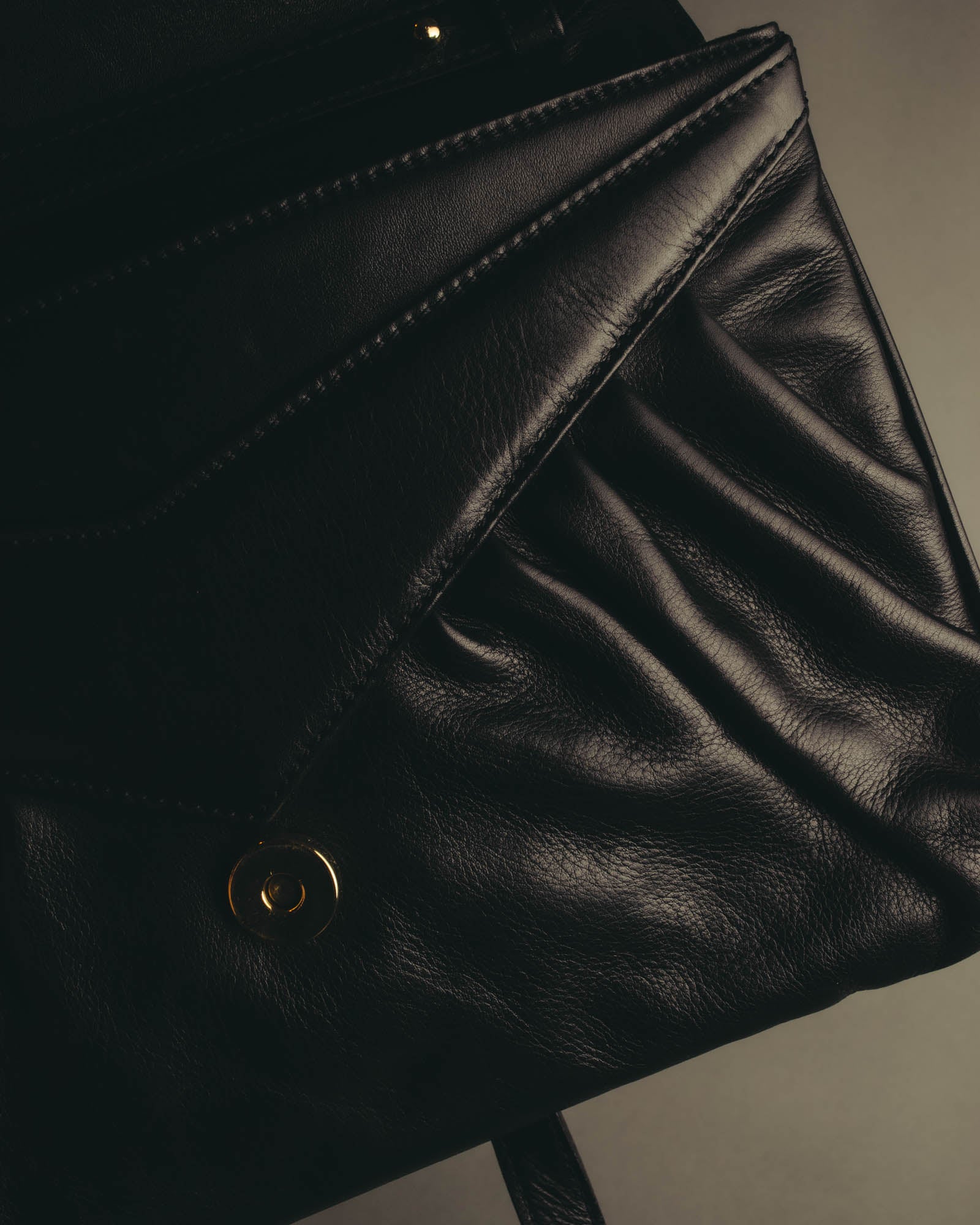 "CELINE" 70's-80's Classic black leather shoulder bag