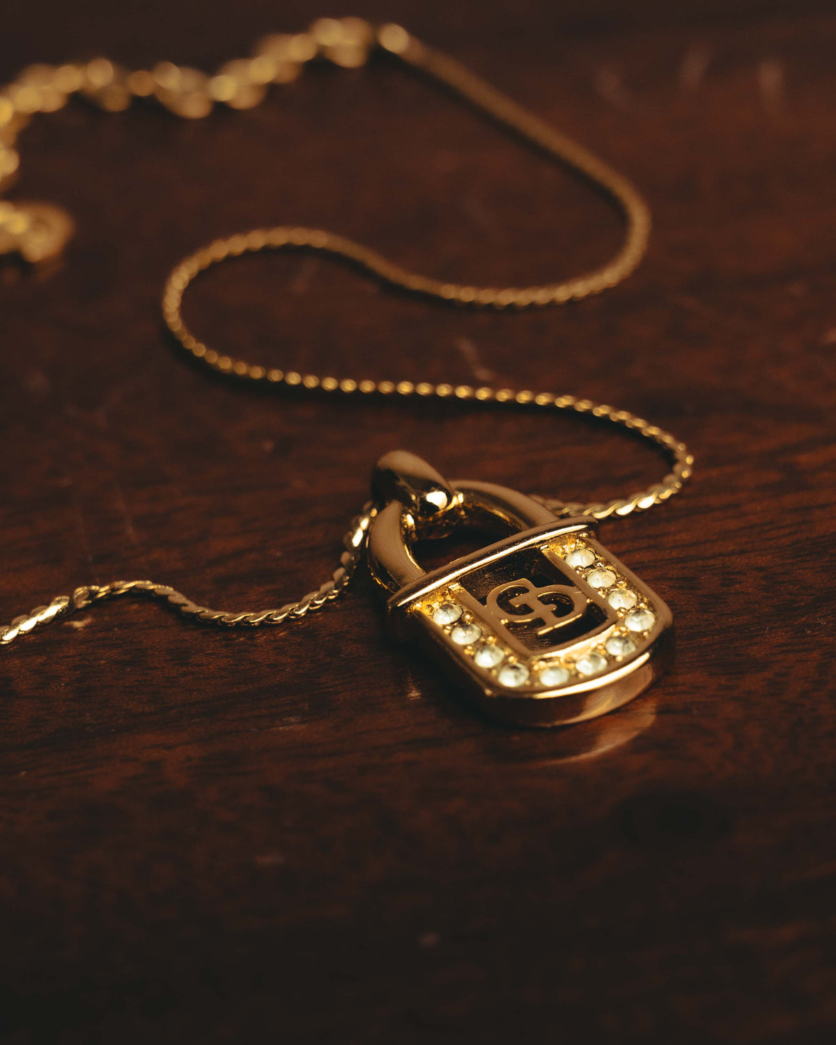 "Christian Dior" 90's Rhinestone padlock pendant necklace