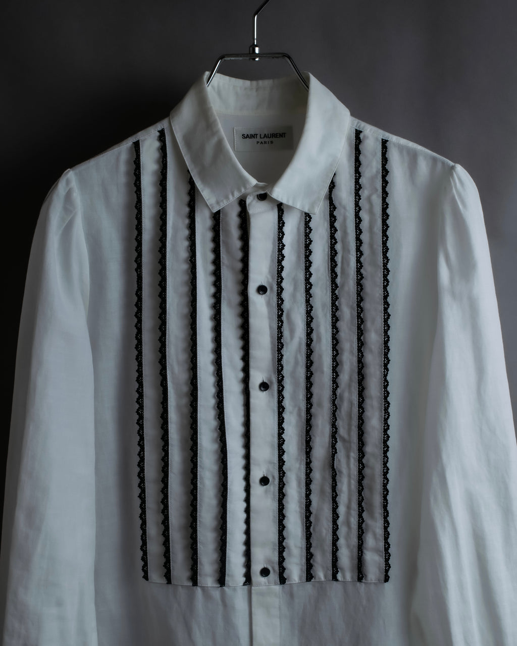 "Saint Laurent" 22SS Ribbon lace design tuxedo shirt