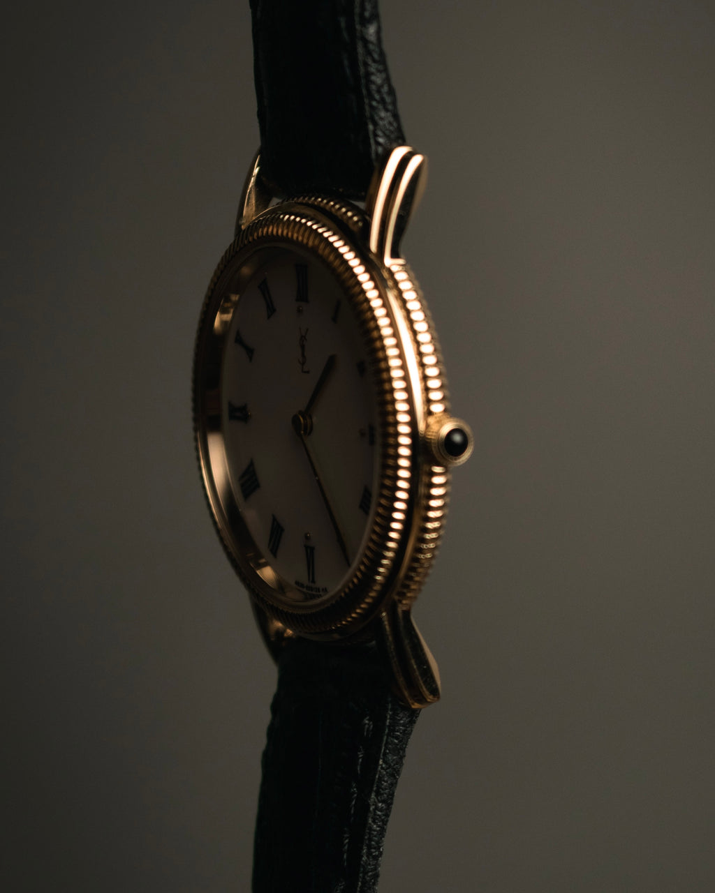 “Yves Saint Laurent” 80’s-90’s coin edge quartz leather watch