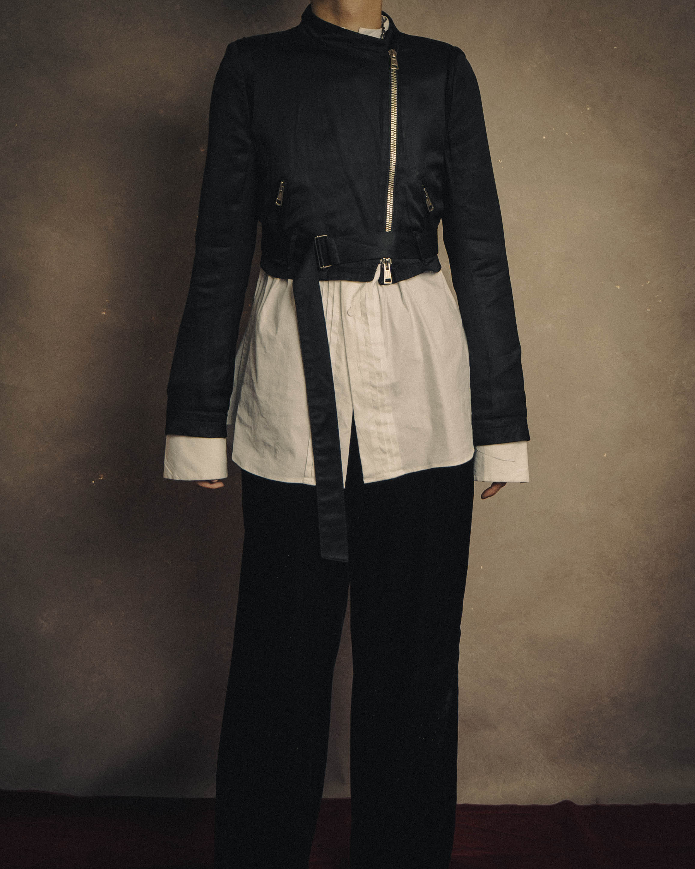 -SPECIAL- “ANN DEMEULEMEESTER” Pre-2012 asymmetric cropped satin biker jacket
