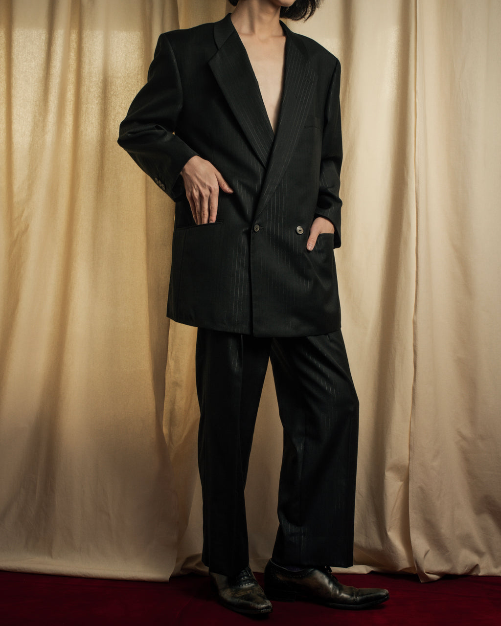 "BALENCIAGA" Chalk stripe pattern long silhouette set up