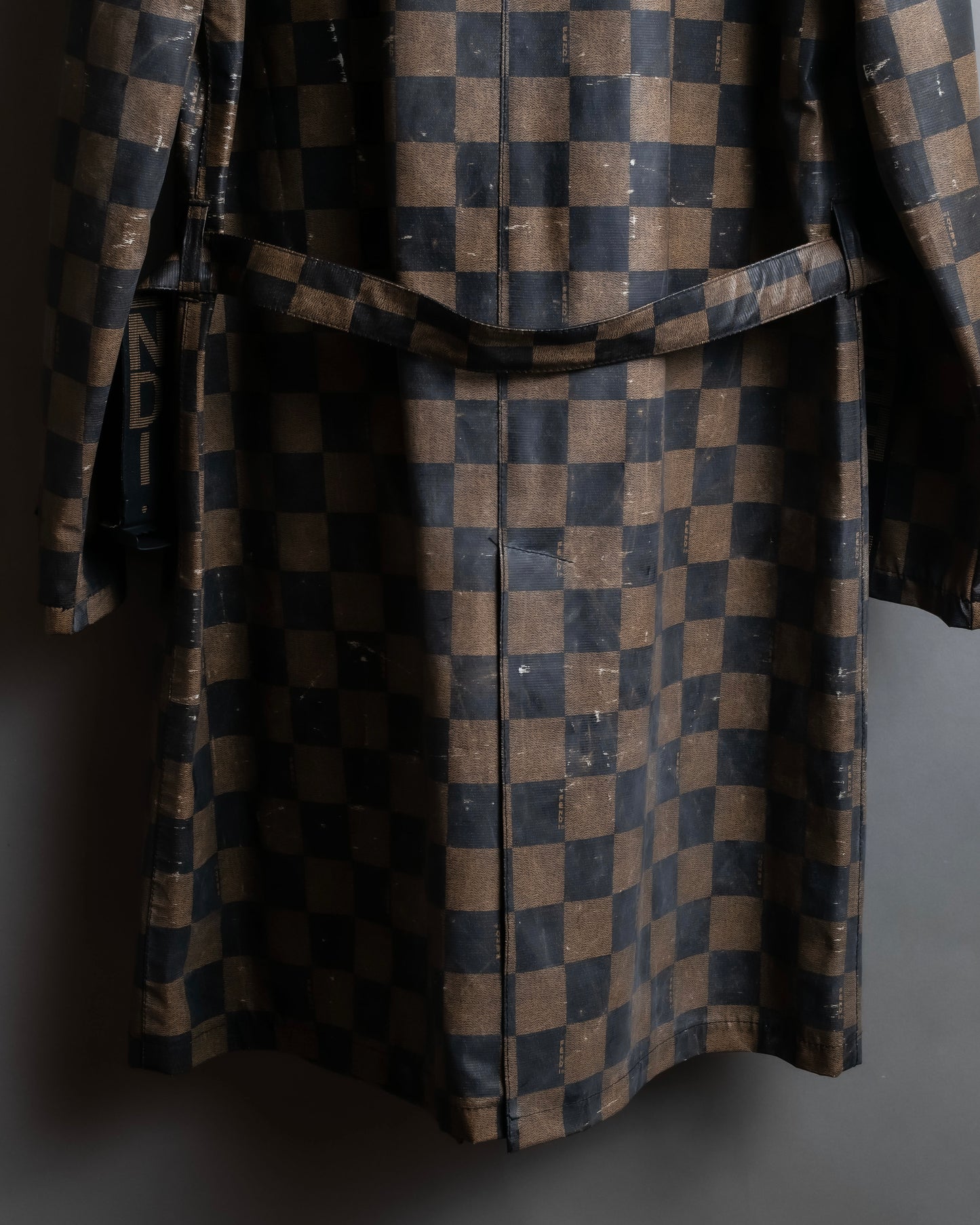 "FENDI" Pecan checkered belted mid length coat