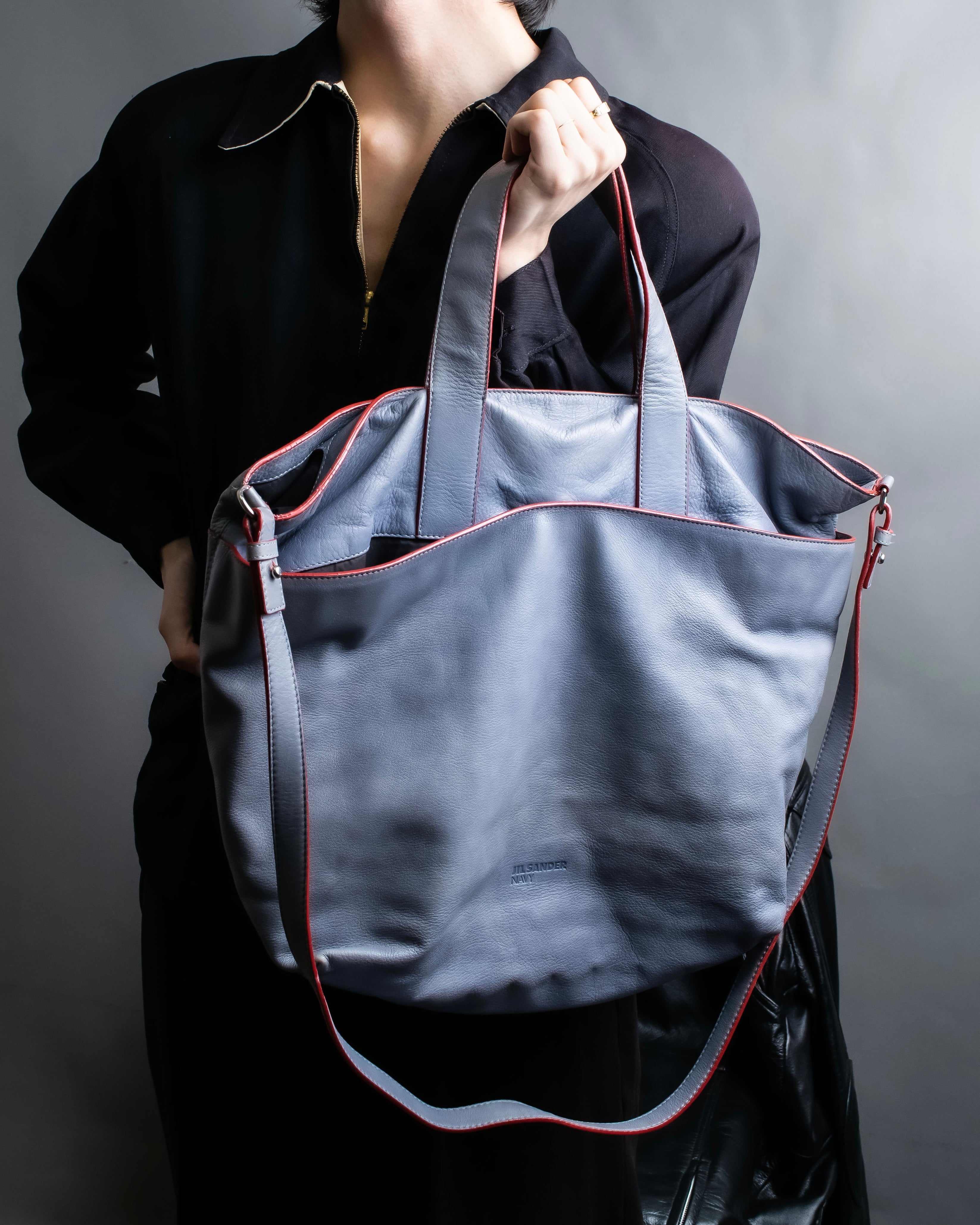 "JIL SANDER navy" bicolor 2way tote bag