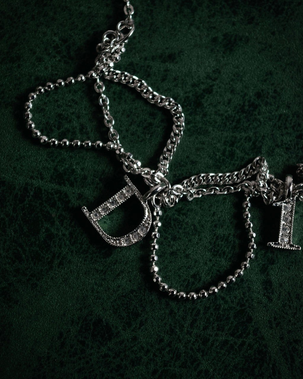 "Christian Dior" 00’s pavé letter charm multi chain bracelet