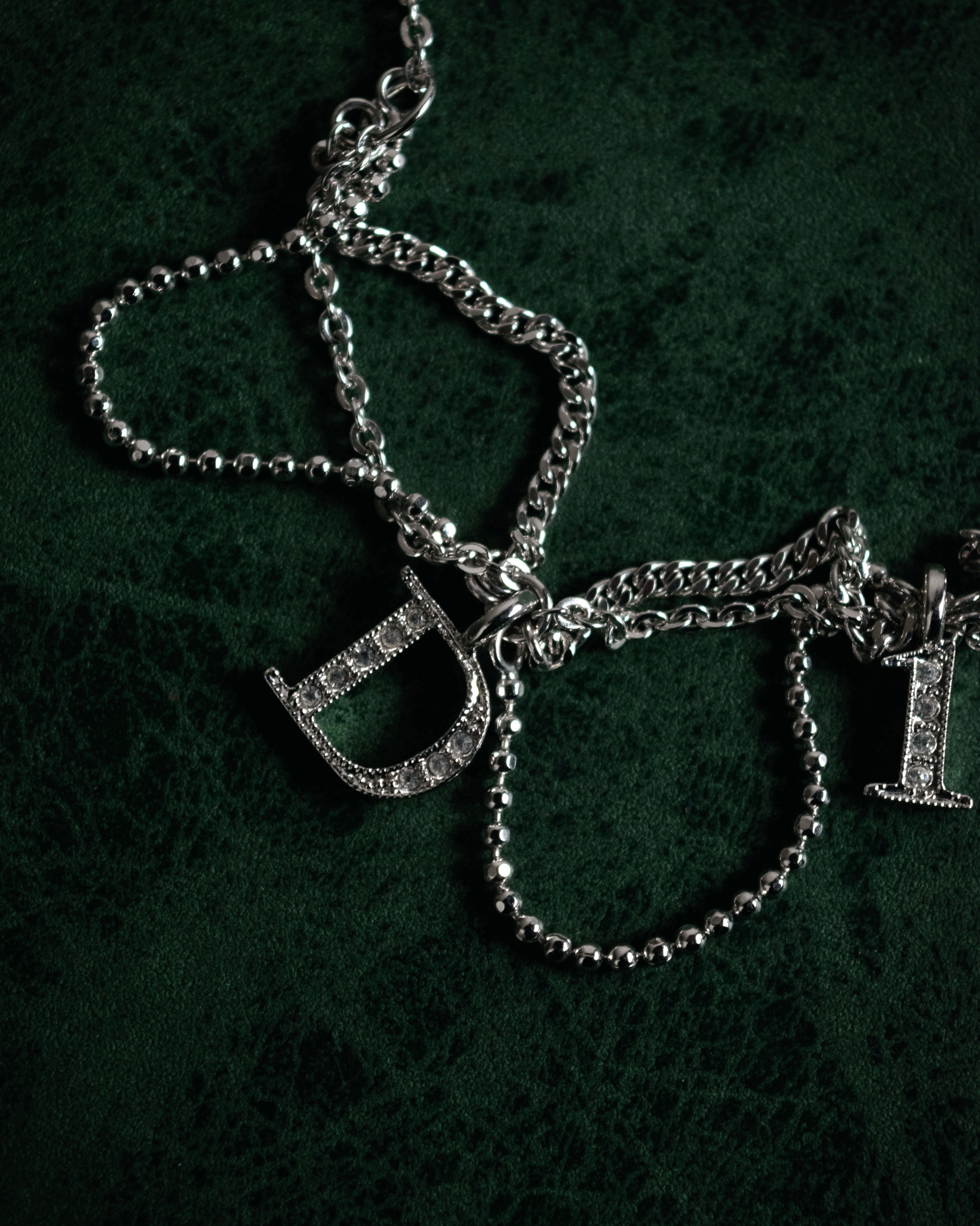 "Christian Dior" 00’s pavé letter charm multi chain bracelet