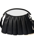LACOSTE/ “Lenglen” Leather Pleated 2 Way Handbag Black
