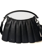 LACOSTE/ “Lenglen” Leather Pleated 2 Way Handbag Black