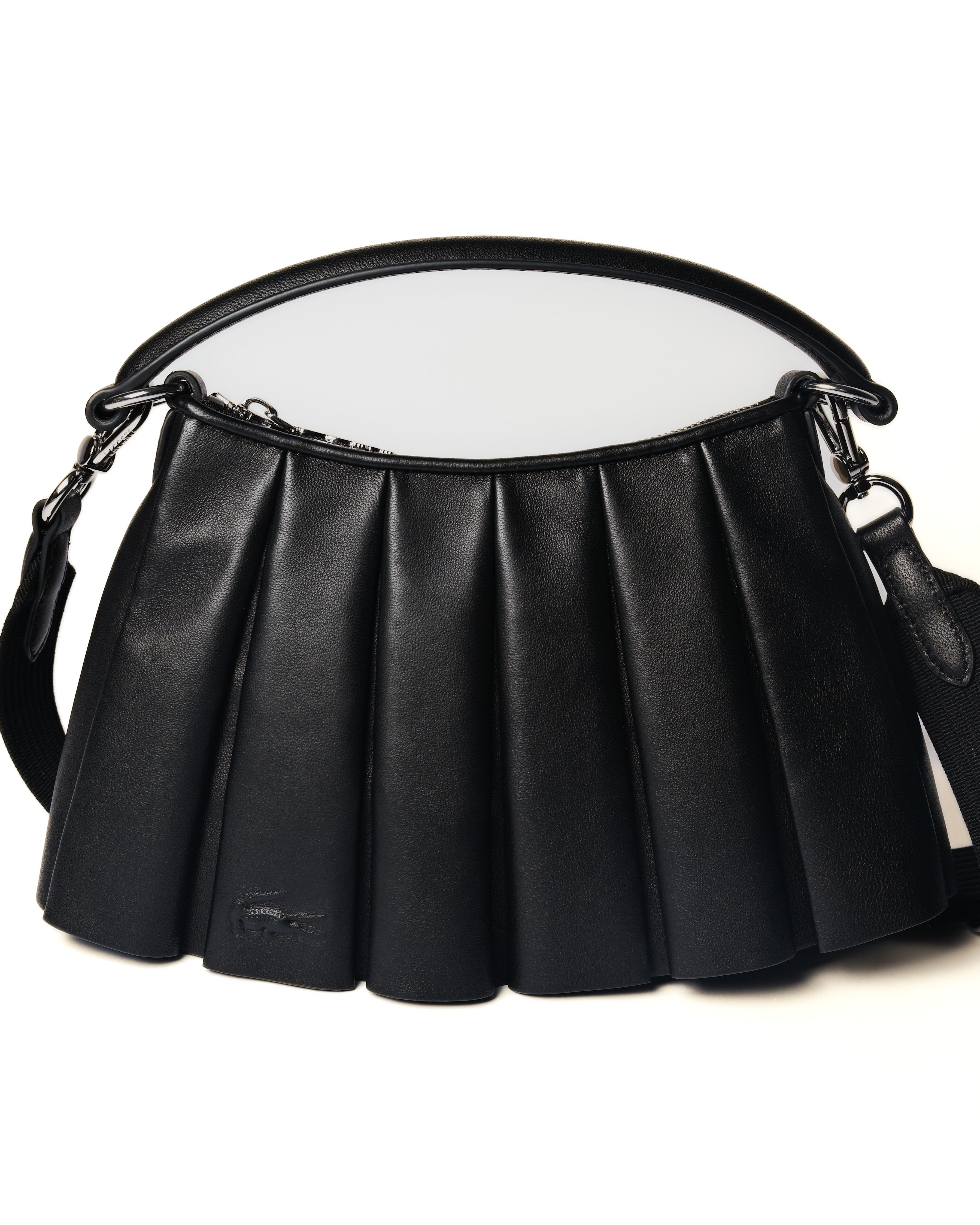 LACOSTE/ “Lenglen” Leather Pleated 2 Way Handbag Black