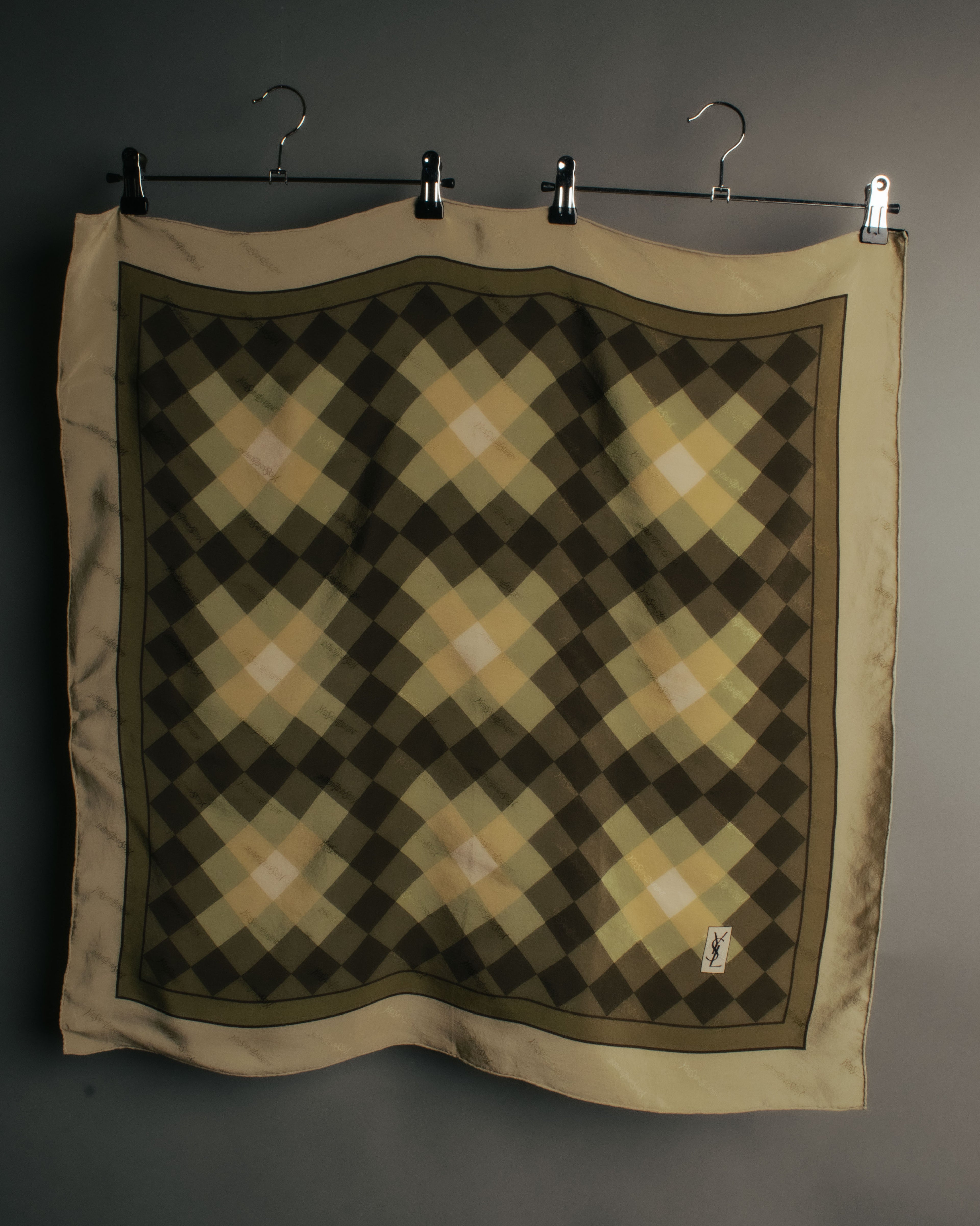 “Yves Saint Laurent” 80’s-90’s Sheer check silk scarf