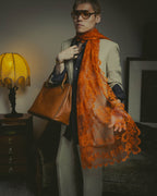 -SPECIAL- “HERMÈS” 2000’s-2010’s orange floral mesh lace stole